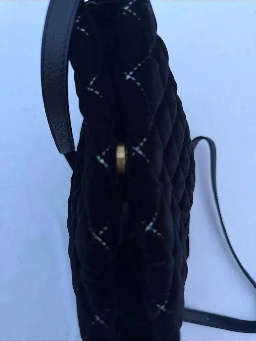Fossil Black Quilted Velvet Crossbody with Stud Accents